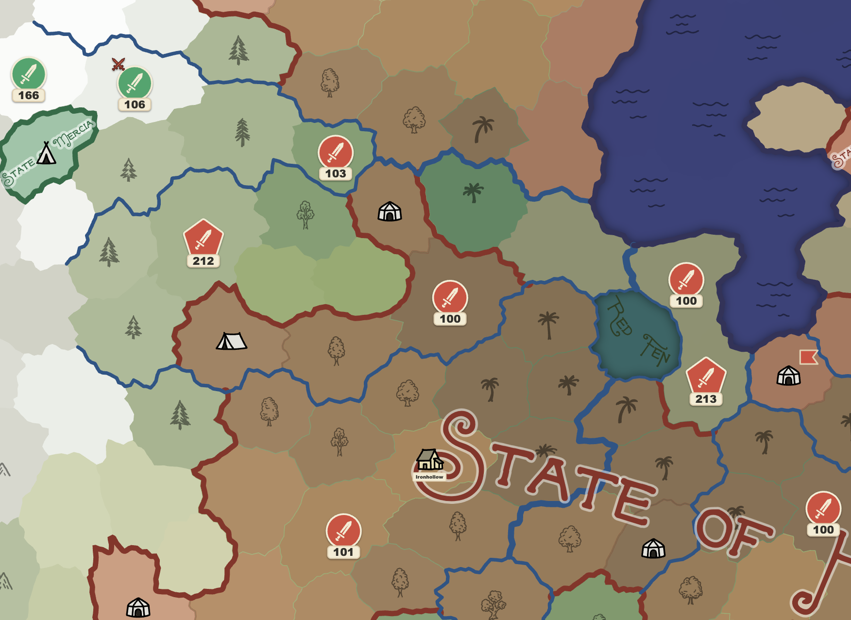 Armies and settlements along contested borders