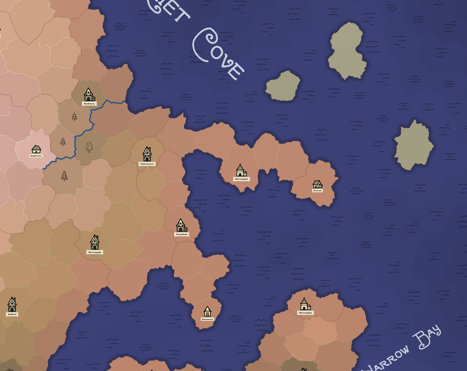 A developed network of cities around a gulf