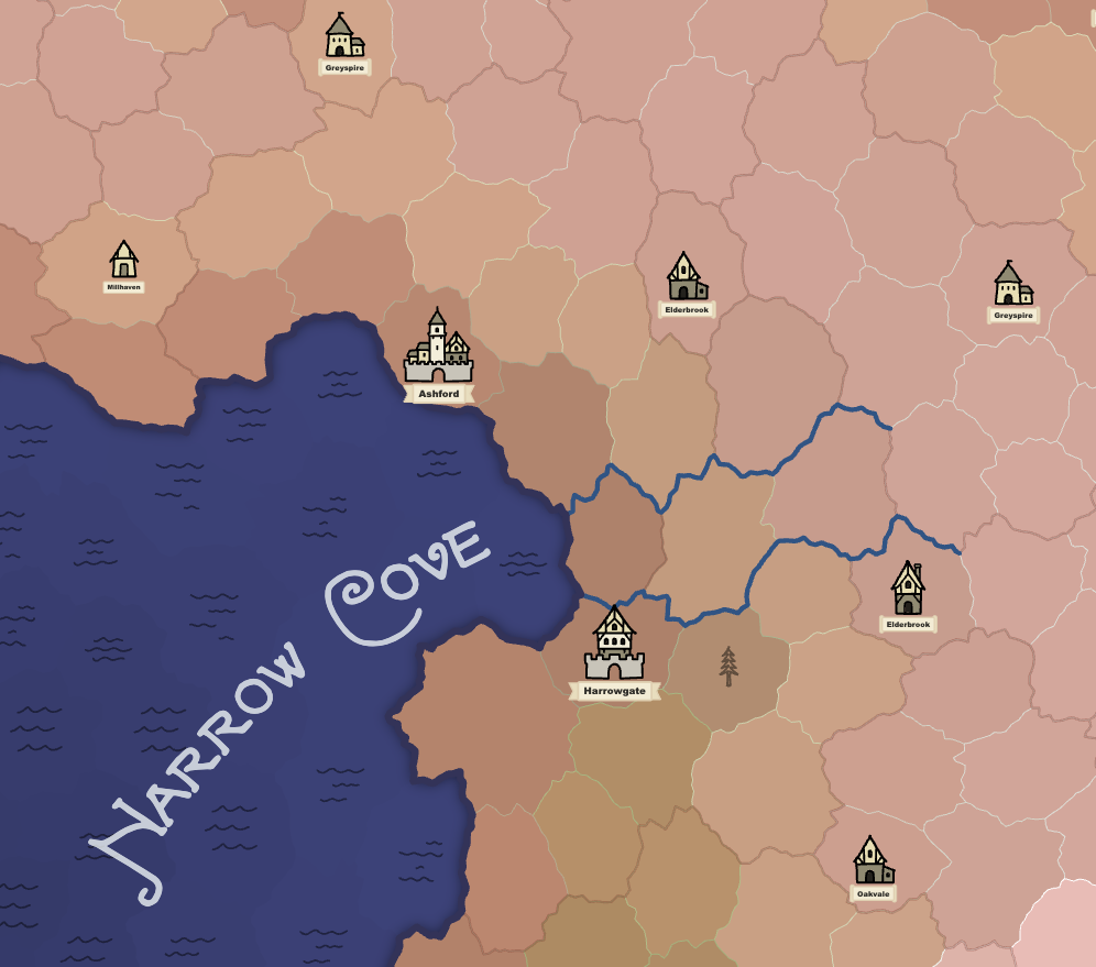 Cities surrounding a narrow sea cove